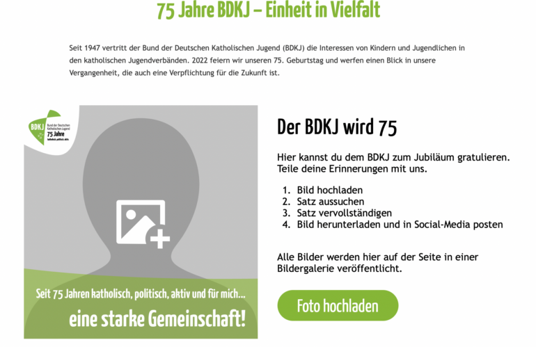 „Danke BDKJ für 75 Jahre …“: SharePic-Generator zum 75. Jubiläum des Bunds der Deutschen Katholischen Jugend